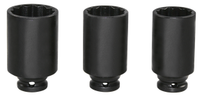 IMPACT-Steckschlüsseleinsätze, 1/2", Zwölfkant, 30-36 mm, tief, 3-teilig