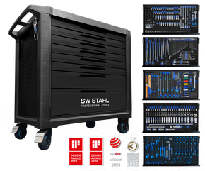 Profi-Werkstattwagen TT802, schwarz, bestückt, 434-teilig, 5 Einlagen